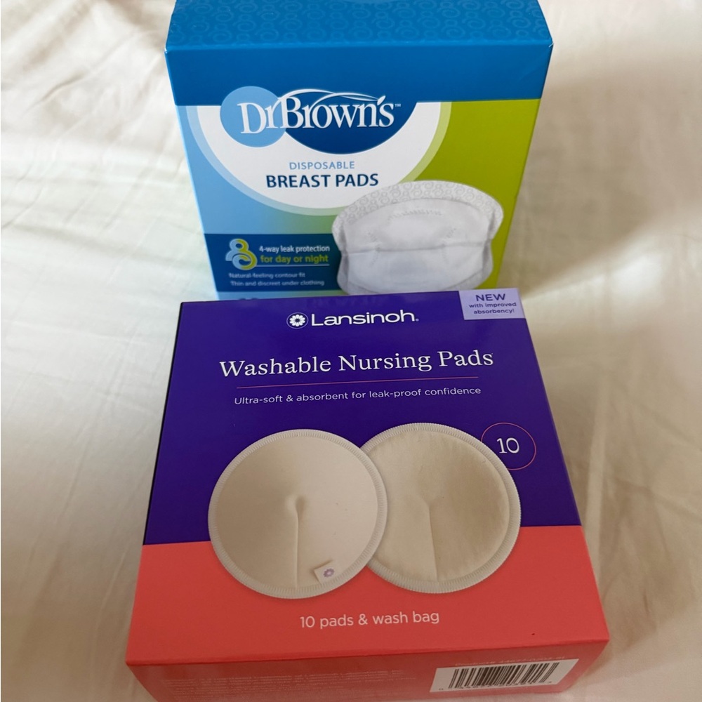 Lansinoh Washable Nursing Pads, 10-Pack PLUS 60 Disposable Dr Browns